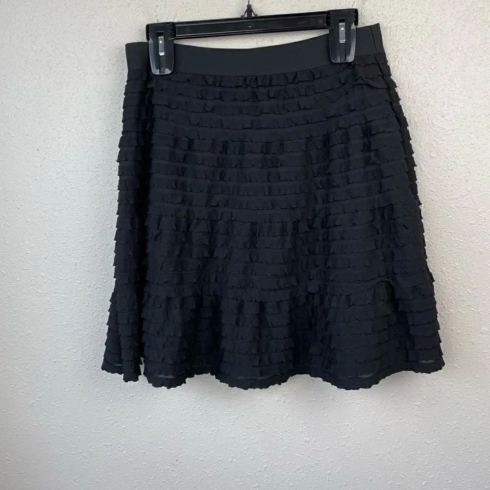 Max Studio Black Ruffled Midi Skirt Size M EUC